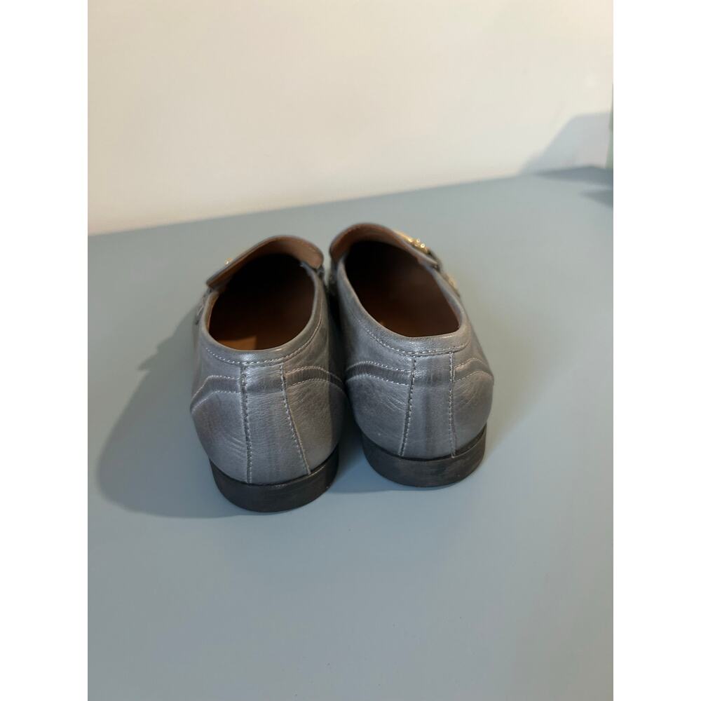 Miz Mooz grey leather loafers womens 8.5 (39) like new gold buckle - Picture 3 of 8